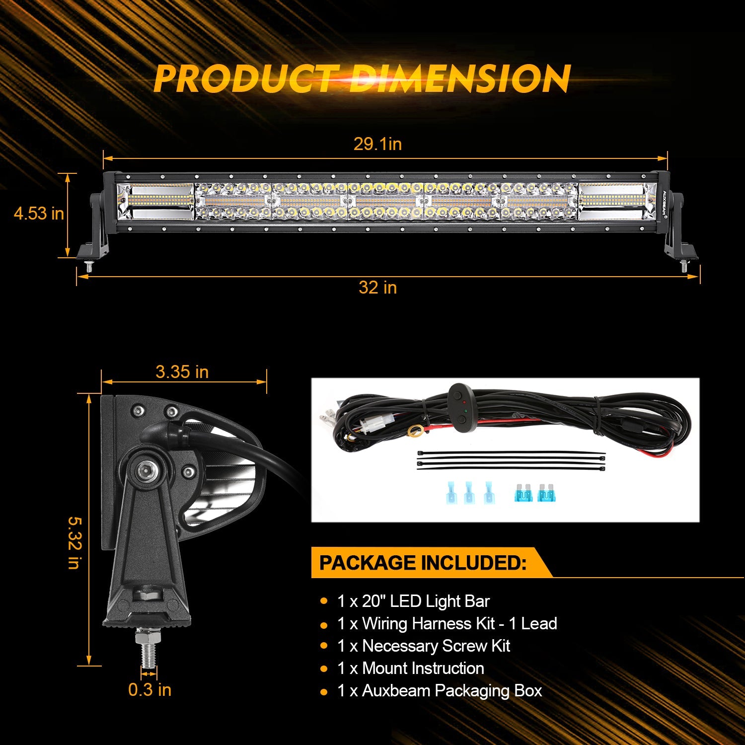 32 Inch 6 Modes White&Amber Straight Off Road Led Light Bar