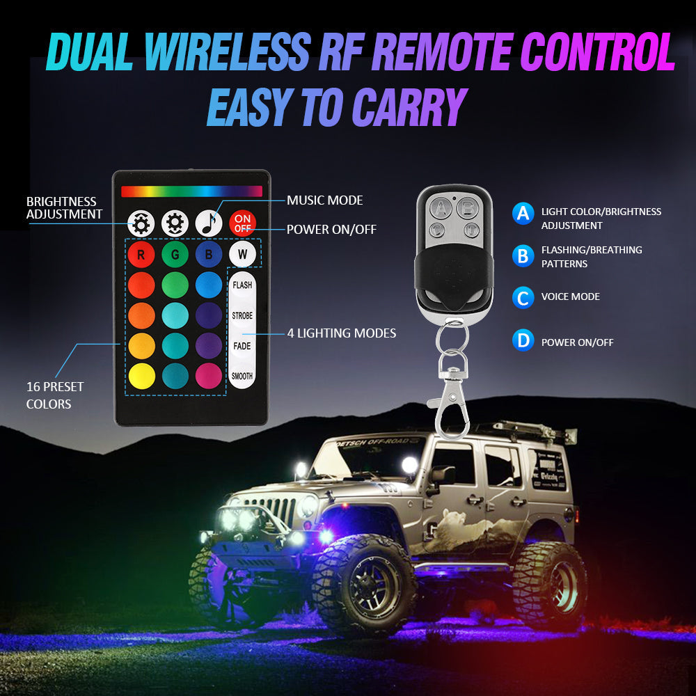 NEWEST! RGBW LED Rock Lights Kit with Bluetooth APP & Wireless Remote Control, Multicolor Neon Underglow Lights with Brake Light function