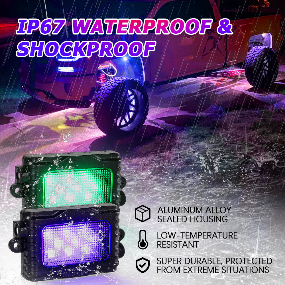 Upgraded Version! Magic Dream Color RGB LED Rock Lights Kit with Bluetooth APP Control, Multicolor Chasing Neon Underglow Lights for ATV UTV