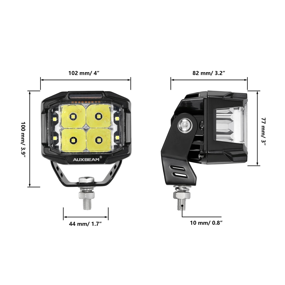 4 Inch 92W 8960LM Combo Beam Side Shooter LED Pod Lights with Amber DRL